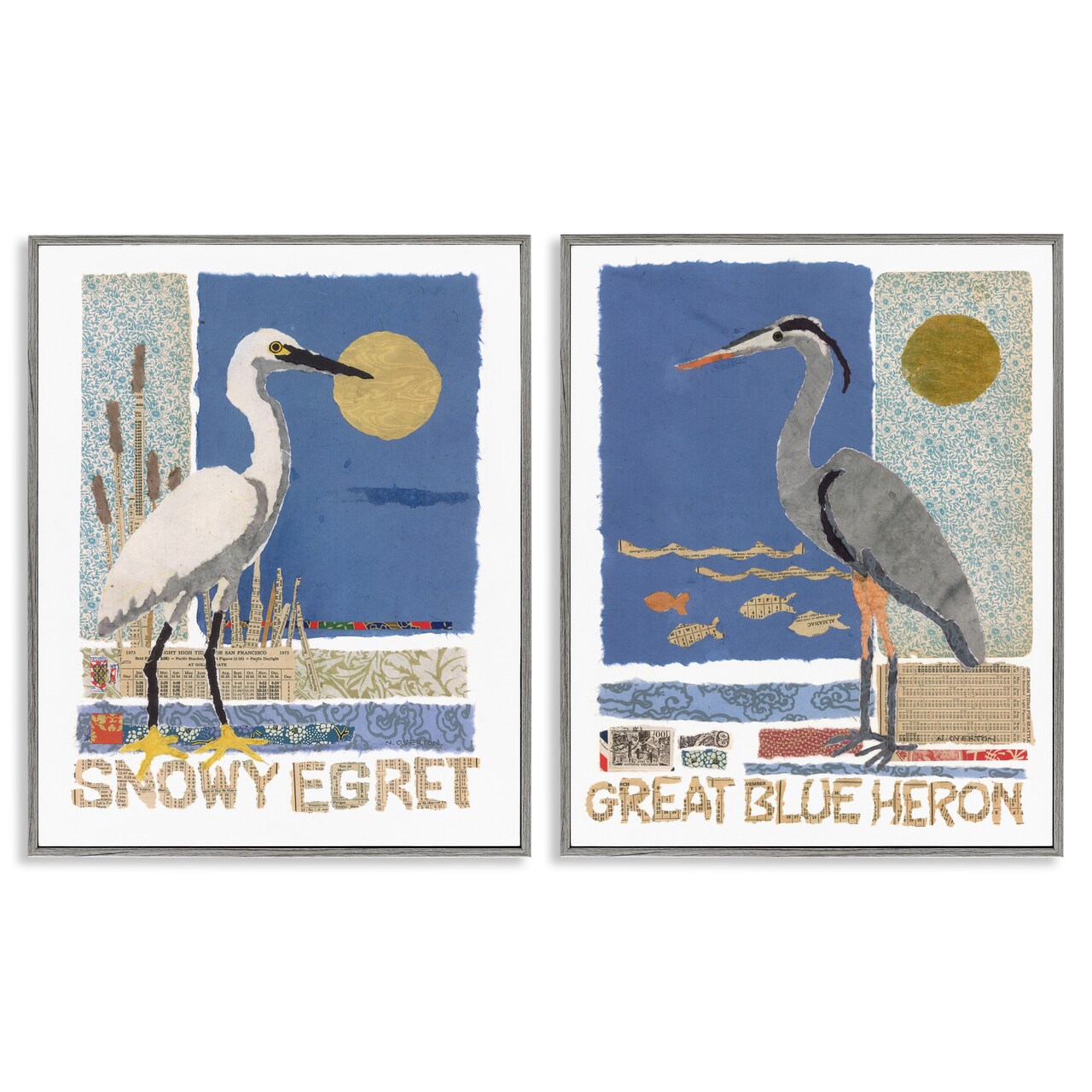 Stupell Industries Snowy Egret & Great Blue Heron 2pc Framed Giclee Set, design by Nancy Overton